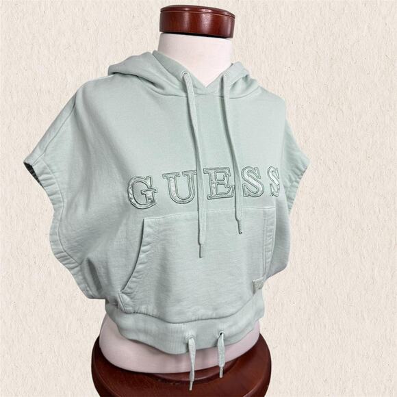 Guess Mint Green Y2K Sleeveless‎ Cropped Hoodie Logo Top Size M - Sporty Bratz - Picture 3 of 7